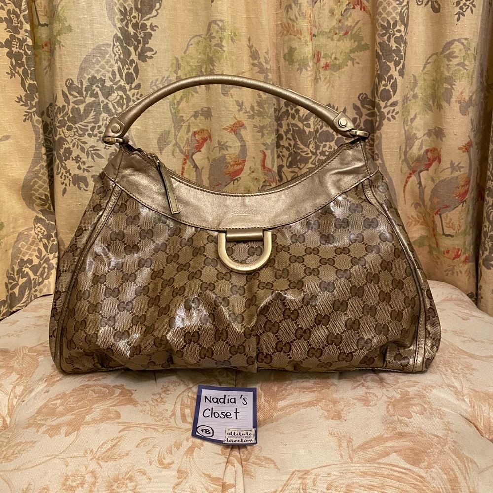 GUCCI GG Crystal PVC Gold D Ring Hobo Bag